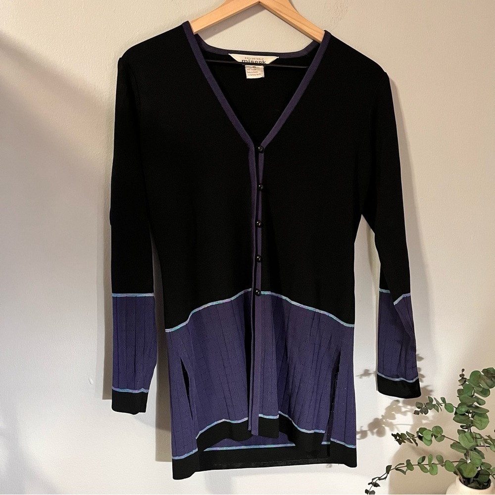 Misook Black Cardigan Blue/Purple Accent Size XS